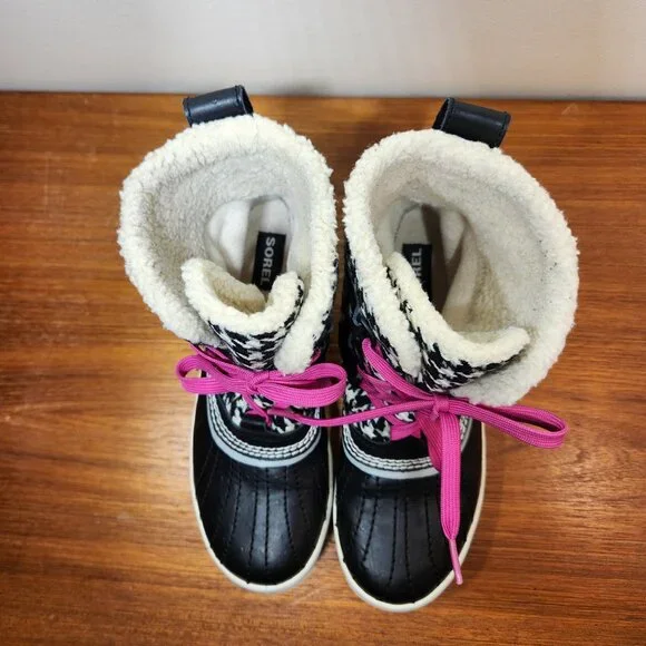 SOREL Leather Warm Lining Waterproof Winter Snow Boots Women (6) Black/White - Picture 3 of 16